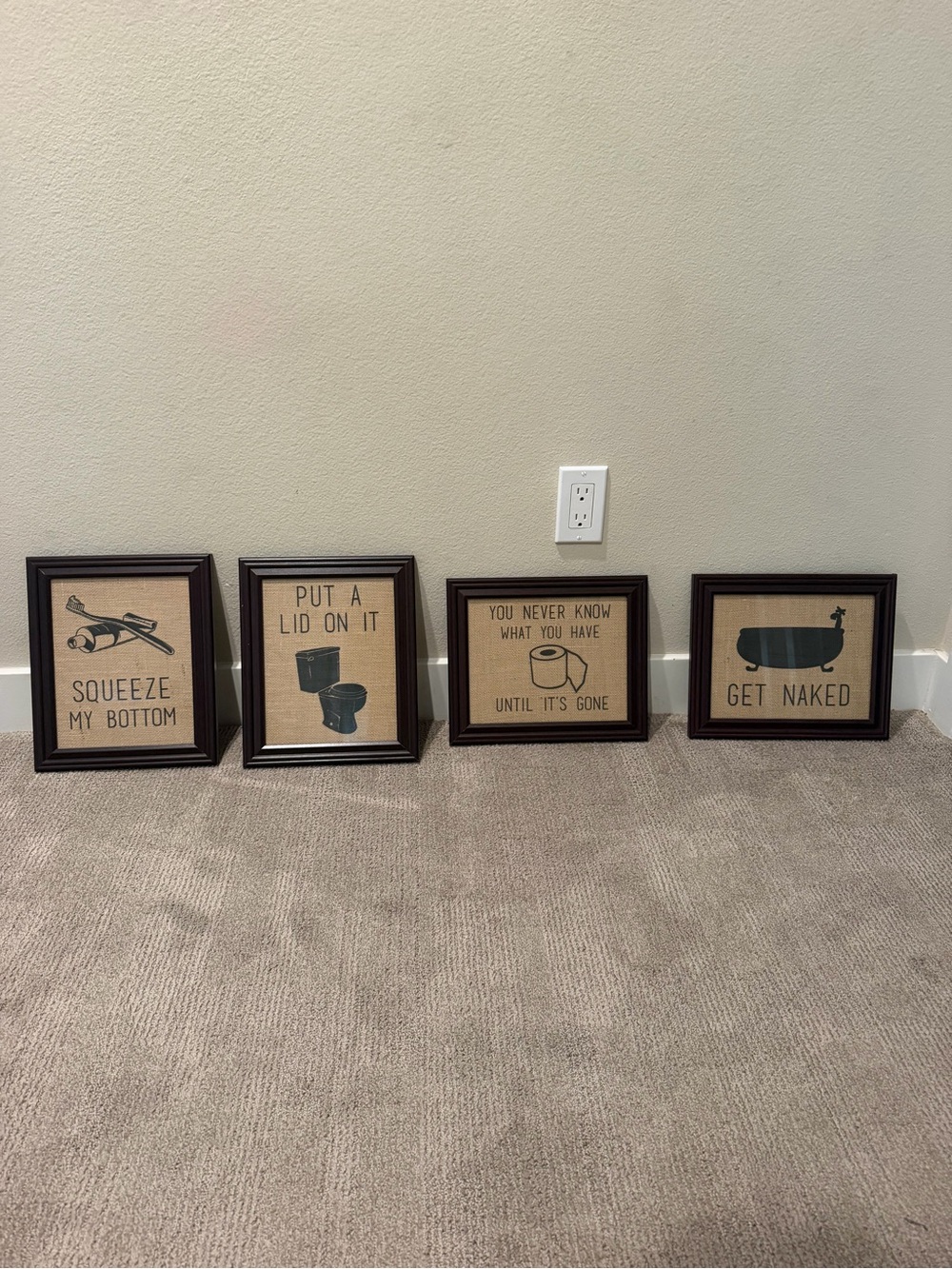 Brown Framed Humorous Bathroom Wall Art Set - Brown